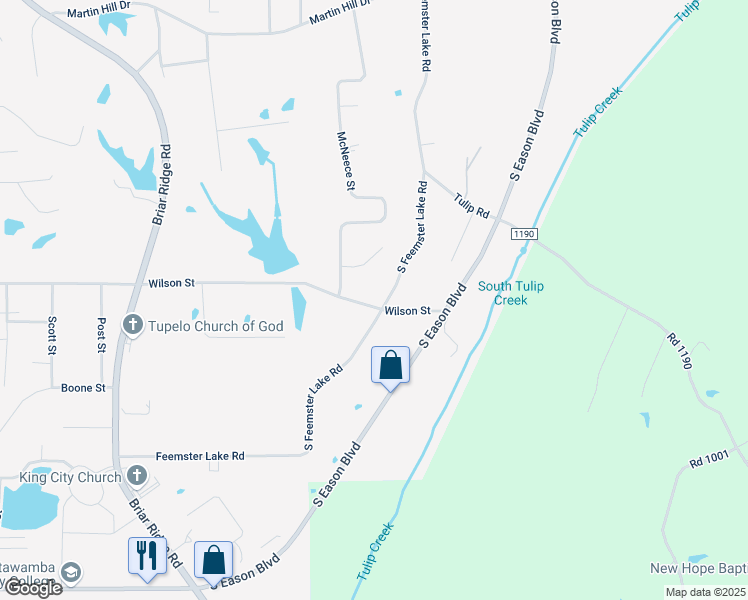 map of restaurants, bars, coffee shops, grocery stores, and more near 876-998 McNeese St in Tupelo