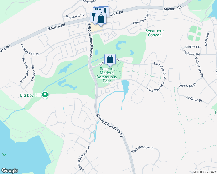 map of restaurants, bars, coffee shops, grocery stores, and more near 445 Huyler Lane in Simi Valley