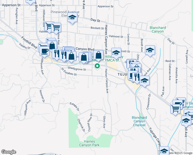map of restaurants, bars, coffee shops, grocery stores, and more near 6846 Saint Estaban Street in Los Angeles