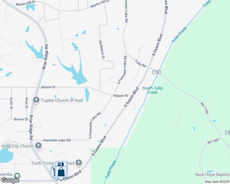 map of restaurants, bars, coffee shops, grocery stores, and more near 768-790 South Feemster Lake Road in Tupelo