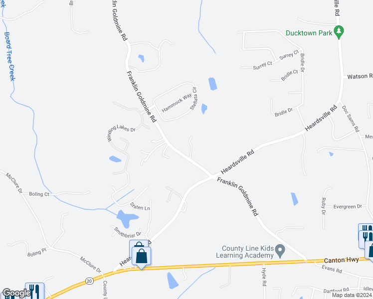 map of restaurants, bars, coffee shops, grocery stores, and more near 5284 Franklin Goldmine Road in Cumming