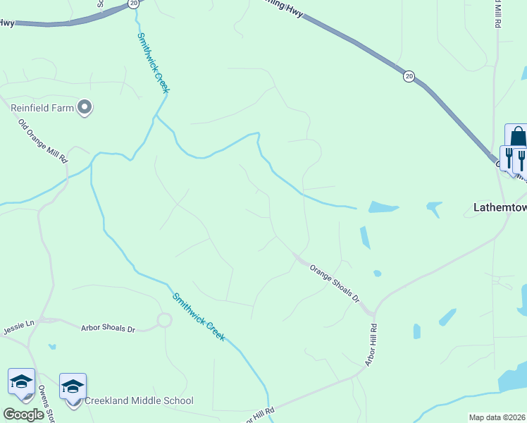 map of restaurants, bars, coffee shops, grocery stores, and more near 1411 Orange Shoals Drive in Canton