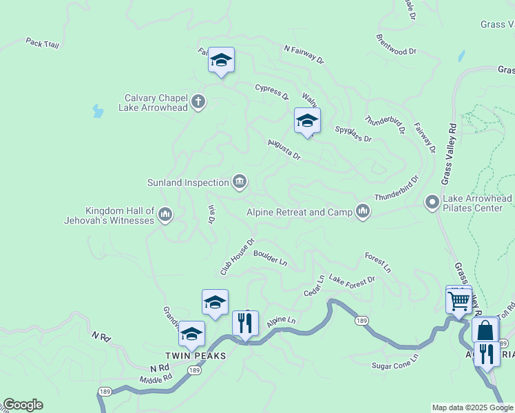 map of restaurants, bars, coffee shops, grocery stores, and more near 26146 Sky Ridge Drive in Twin Peaks