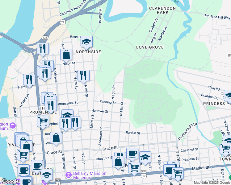 map of restaurants, bars, coffee shops, grocery stores, and more near 900 North 10th Street in Wilmington