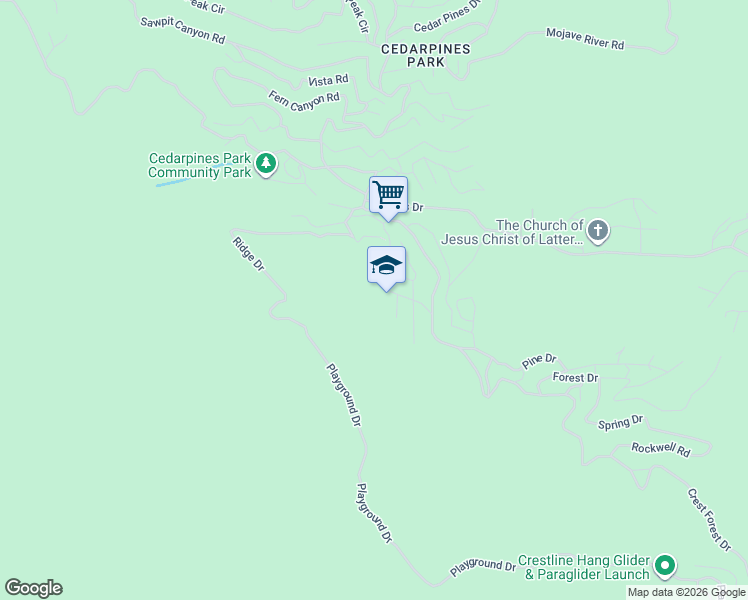 map of restaurants, bars, coffee shops, grocery stores, and more near Lovers Lane in Crestline