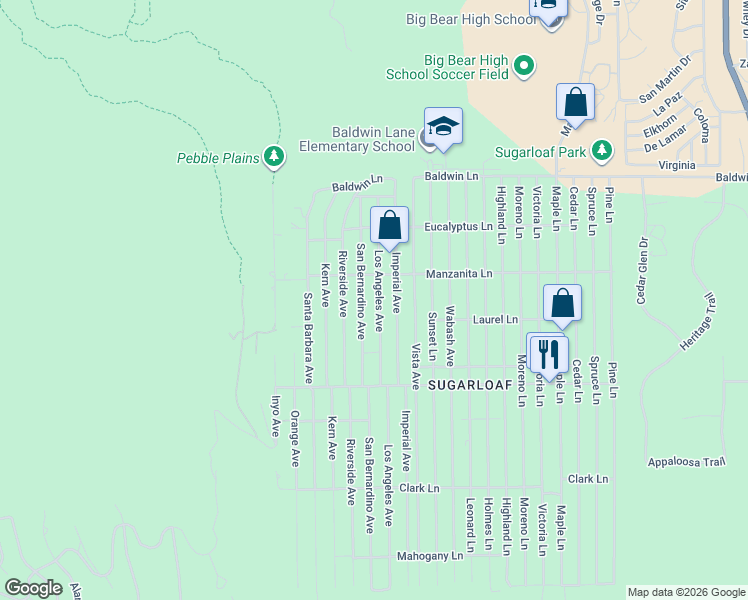 map of restaurants, bars, coffee shops, grocery stores, and more near 315 San Bernardino Avenue in Sugarloaf
