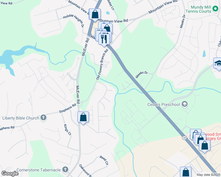 map of restaurants, bars, coffee shops, grocery stores, and more near 5415 Sycamore Court in Oakwood