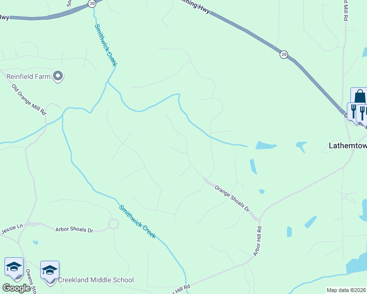 map of restaurants, bars, coffee shops, grocery stores, and more near 1411 Orange Shoals Drive in Canton