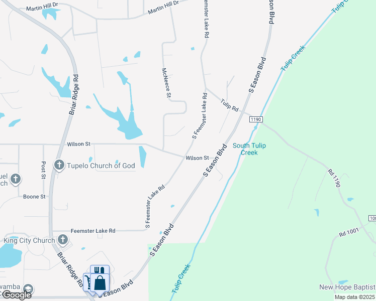 map of restaurants, bars, coffee shops, grocery stores, and more near 768-790 South Feemster Lake Road in Tupelo