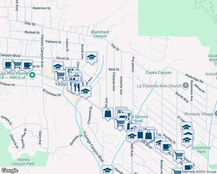 map of restaurants, bars, coffee shops, grocery stores, and more near 9836 Pali Avenue in Los Angeles