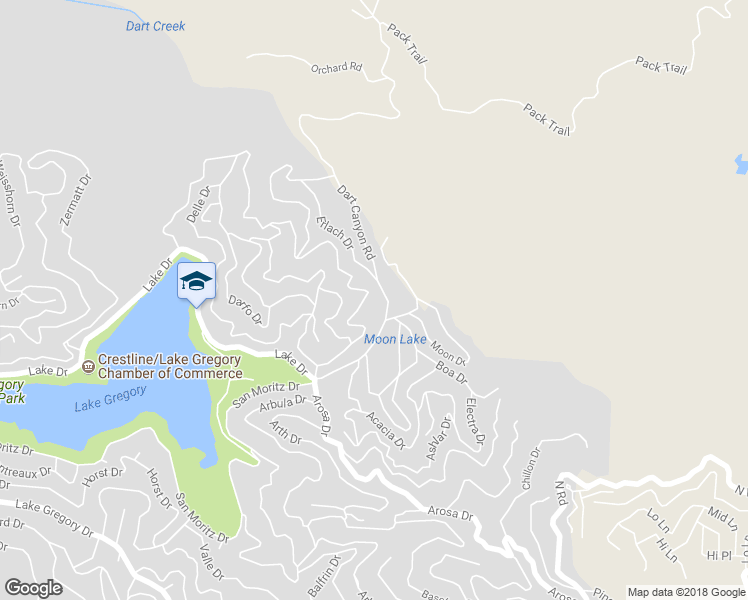 map of restaurants, bars, coffee shops, grocery stores, and more near 380 South Dart Canyon Road in Crestline