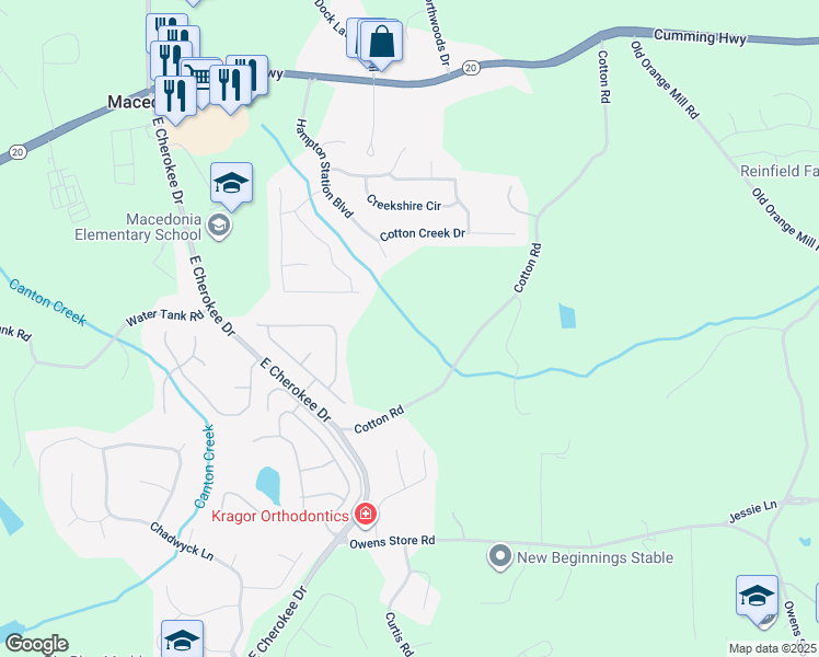 map of restaurants, bars, coffee shops, grocery stores, and more near 357 Cotton Road in Canton