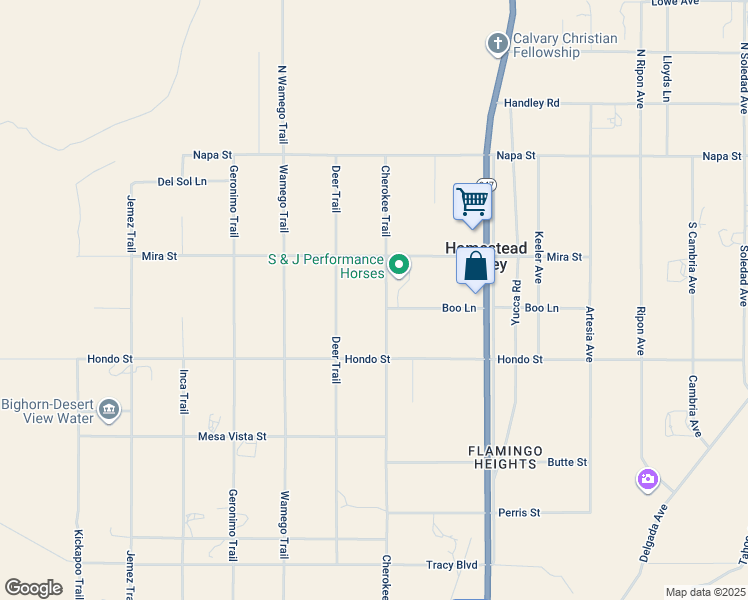 map of restaurants, bars, coffee shops, grocery stores, and more near 382 Cherokee Trail in Yucca Valley