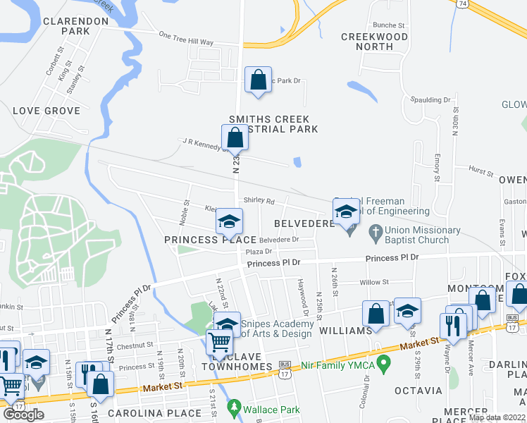 map of restaurants, bars, coffee shops, grocery stores, and more near 516 Thomas Avenue in Wilmington