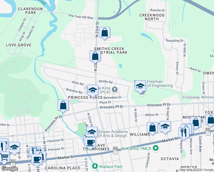map of restaurants, bars, coffee shops, grocery stores, and more near 516 Thomas Avenue in Wilmington