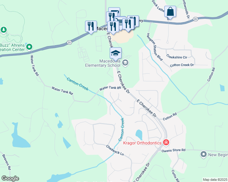 map of restaurants, bars, coffee shops, grocery stores, and more near 155 Magnolia Creek Drive in Canton