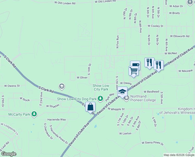 map of restaurants, bars, coffee shops, grocery stores, and more near 1421 West Nikolaus in Show Low