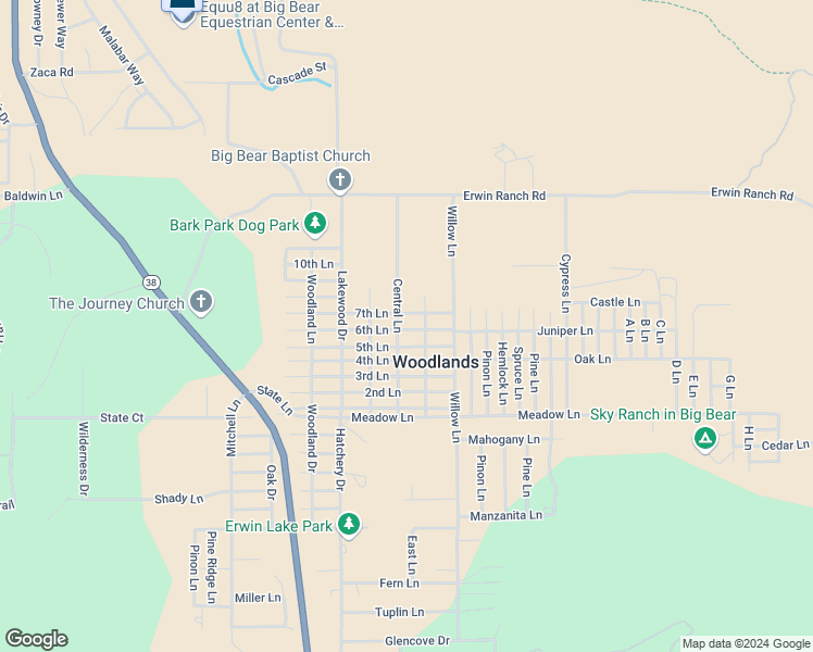 map of restaurants, bars, coffee shops, grocery stores, and more near 2155 6th Lane in Big Bear