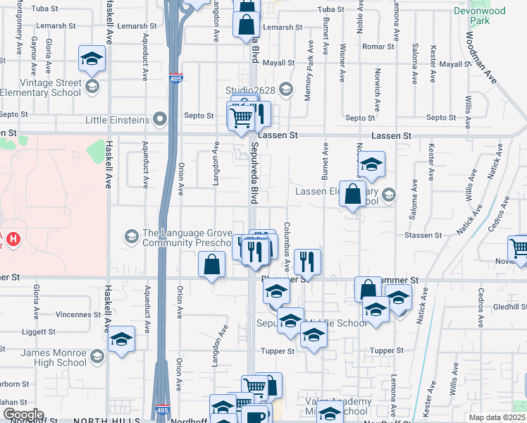 map of restaurants, bars, coffee shops, grocery stores, and more near 101 Superior Street in Los Angeles