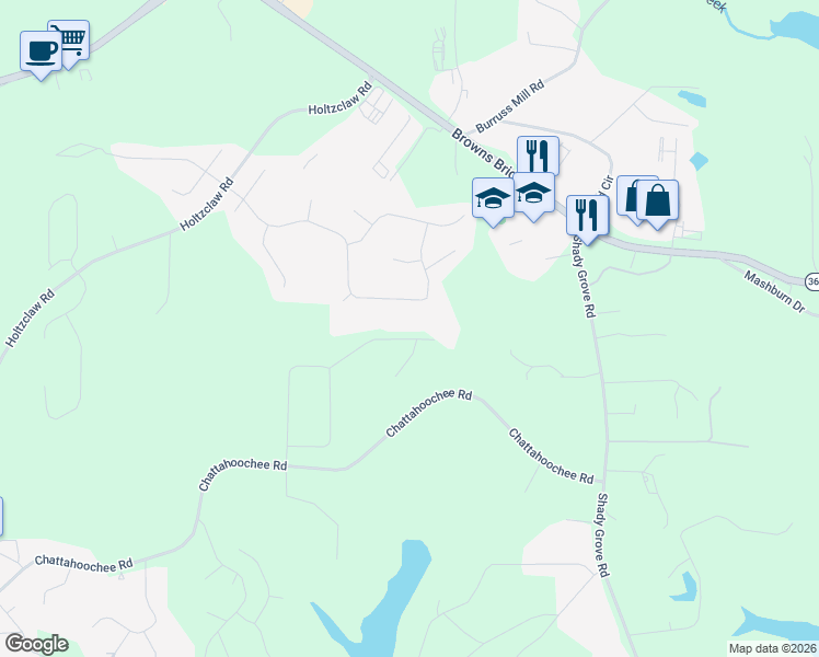 map of restaurants, bars, coffee shops, grocery stores, and more near 3995 Brook Drive in Cumming