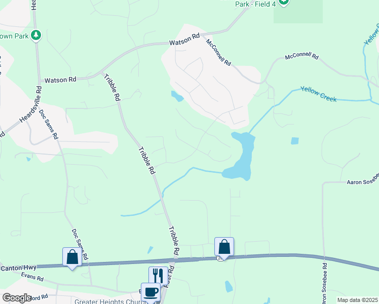 map of restaurants, bars, coffee shops, grocery stores, and more near 3985 Starwood Drive in Cumming