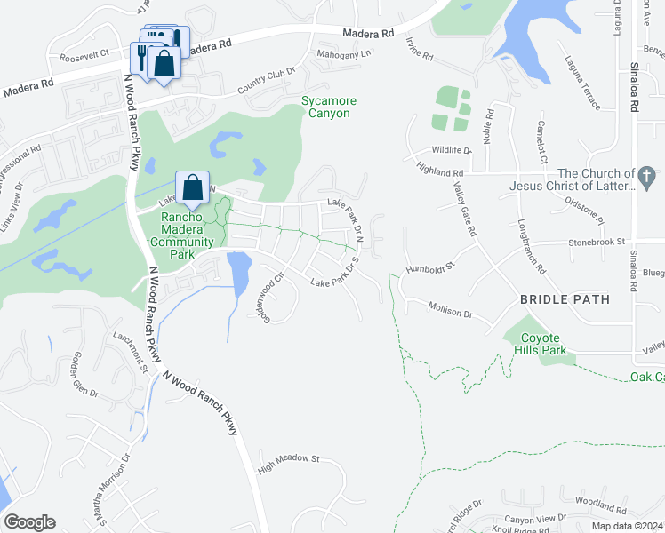 map of restaurants, bars, coffee shops, grocery stores, and more near 130 Silver Fern Court in Simi Valley