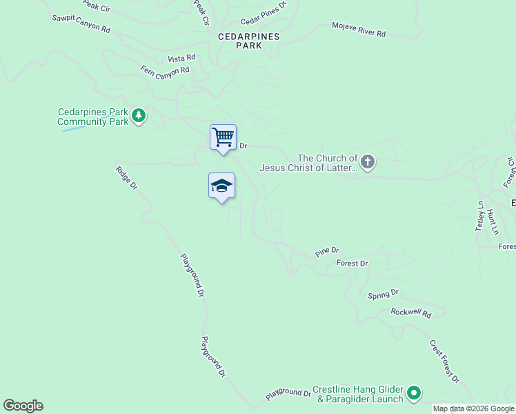 map of restaurants, bars, coffee shops, grocery stores, and more near Crest Forest Drive in Crestline
