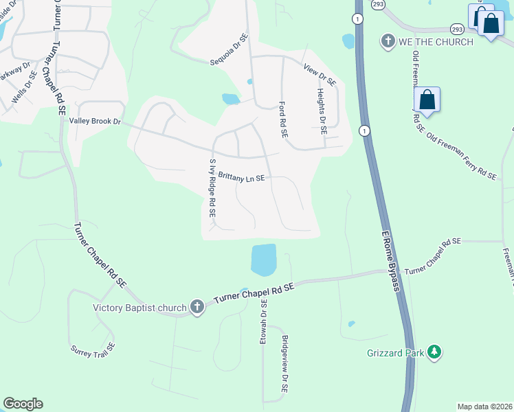 map of restaurants, bars, coffee shops, grocery stores, and more near 13 Breckenridge Rd SE in Rome