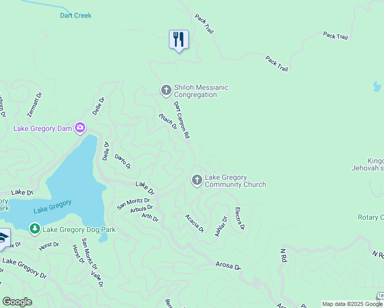 map of restaurants, bars, coffee shops, grocery stores, and more near 380 South Dart Canyon Road in Crestline