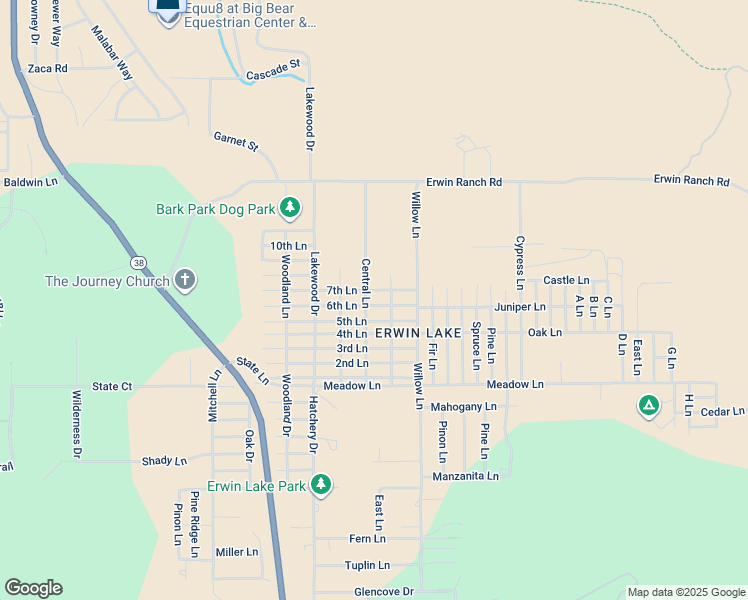 map of restaurants, bars, coffee shops, grocery stores, and more near 2155 6th Lane in Big Bear