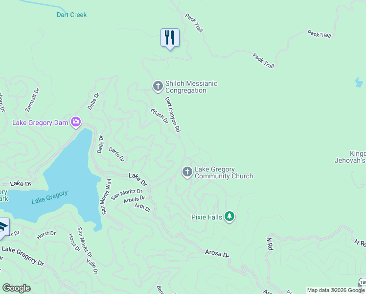 map of restaurants, bars, coffee shops, grocery stores, and more near 380 South Dart Canyon Road in Crestline