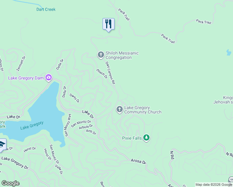 map of restaurants, bars, coffee shops, grocery stores, and more near 380 South Dart Canyon Road in Crestline