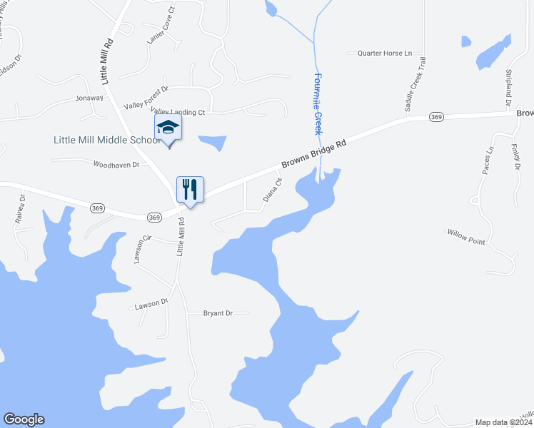 map of restaurants, bars, coffee shops, grocery stores, and more near 7010 Diana Circle in Gainesville