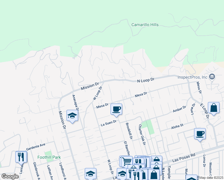 map of restaurants, bars, coffee shops, grocery stores, and more near 112 Maria Lane in Camarillo