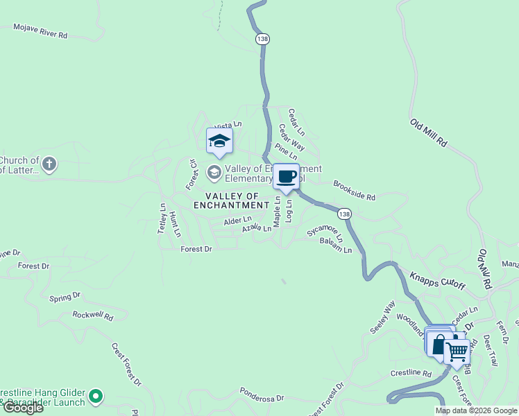 map of restaurants, bars, coffee shops, grocery stores, and more near 22928 Laurel Lane in Crestline