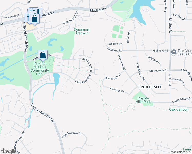 map of restaurants, bars, coffee shops, grocery stores, and more near 80 Iron Ridge Lane in Simi Valley