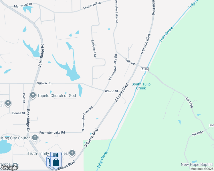 map of restaurants, bars, coffee shops, grocery stores, and more near 768-790 South Feemster Lake Road in Tupelo
