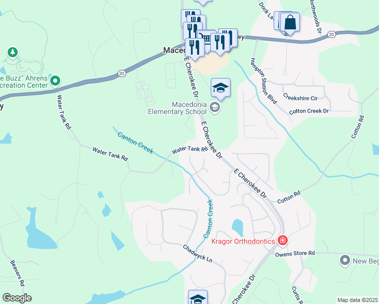 map of restaurants, bars, coffee shops, grocery stores, and more near 155 Magnolia Creek Drive in Canton