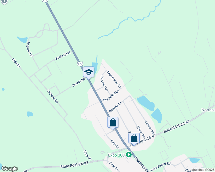 map of restaurants, bars, coffee shops, grocery stores, and more near 106 Blossom Lane in Greenwood