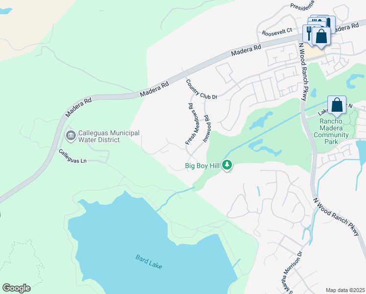 map of restaurants, bars, coffee shops, grocery stores, and more near 407 Fresh Meadows Road in Simi Valley