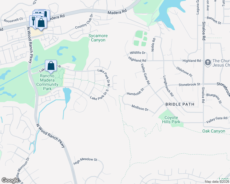 map of restaurants, bars, coffee shops, grocery stores, and more near 80 Iron Ridge Lane in Simi Valley