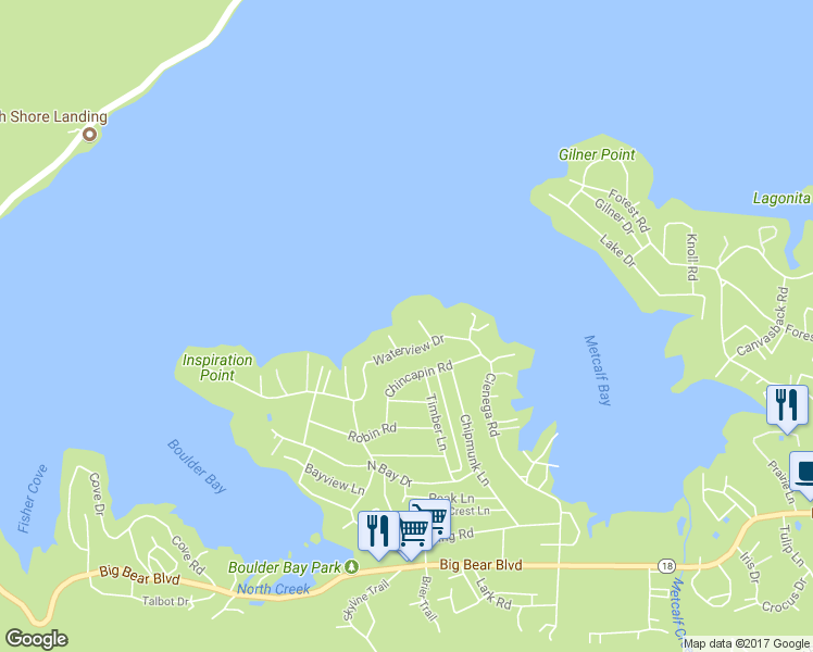 map of restaurants, bars, coffee shops, grocery stores, and more near 356 Pulaski Road in Big Bear Lake