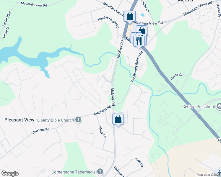 map of restaurants, bars, coffee shops, grocery stores, and more near 4425 Plum Frost Court in Oakwood