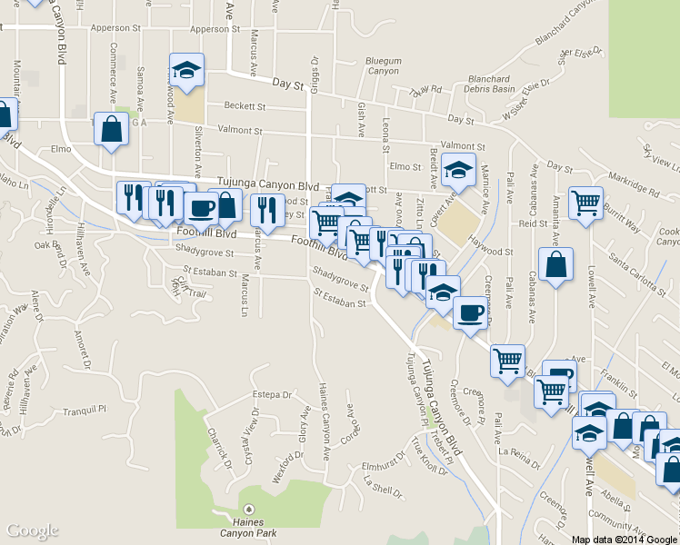 map of restaurants, bars, coffee shops, grocery stores, and more near 6671 Shadygrove St in Los Angeles