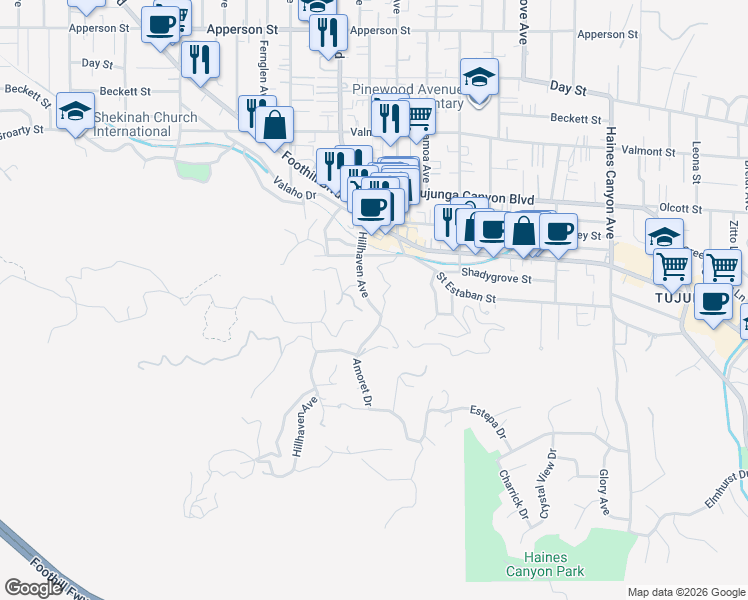 map of restaurants, bars, coffee shops, grocery stores, and more near 9742 Hillhaven Avenue in Los Angeles