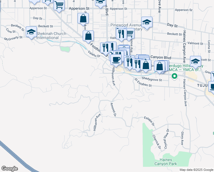 map of restaurants, bars, coffee shops, grocery stores, and more near 9741 Oak Bend Drive in Los Angeles