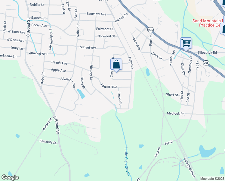 map of restaurants, bars, coffee shops, grocery stores, and more near 615 Powell Blvd in Albertville