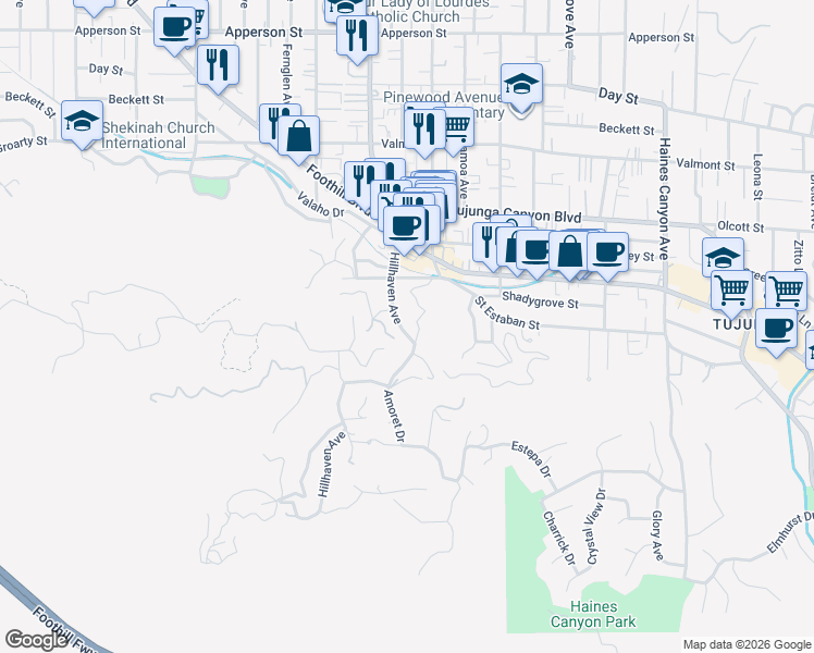 map of restaurants, bars, coffee shops, grocery stores, and more near 9742 Hillhaven Avenue in Los Angeles