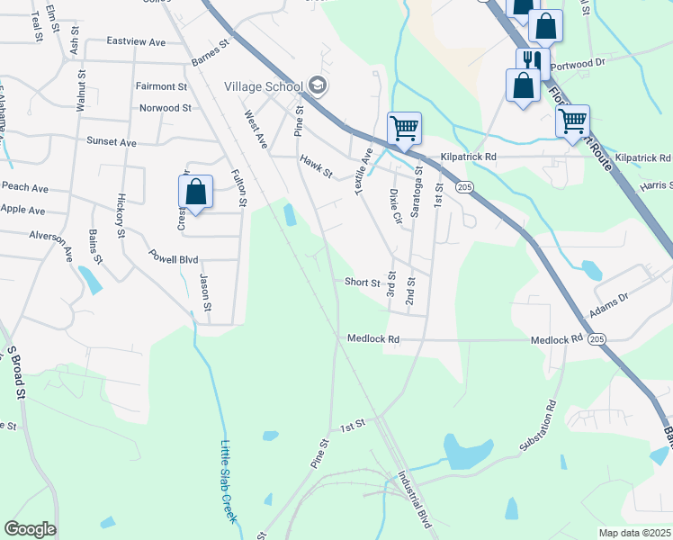 map of restaurants, bars, coffee shops, grocery stores, and more near 580 Pine Street in Albertville