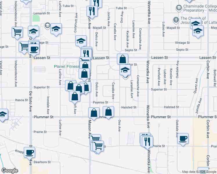 map of restaurants, bars, coffee shops, grocery stores, and more near 20330 Superior Street in Los Angeles